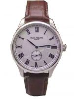 Geneve Patek Philippe Replica Watches - SS White Dial Brown Leather Strap Quartz Watch
